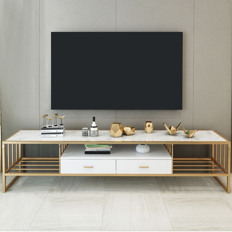 Consola multimedia de almacenamiento abierta Consola de soporte para TV de mármol con cajones