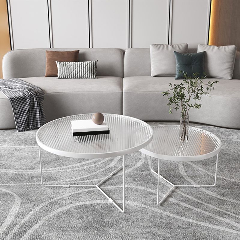Contemporary Round Glass Top Metal Cross Legs Nesting Coffee Table Clearhalo 'Coffee & Accent Tables' 'Coffee Tables' 'coffee_tables' 'furn' 'furn_coffee_tables' 'Furniture' 'Living Room Furniture' 1200x1200_7a72313d-9fd4-4273-a1ba-e045a6a9c372