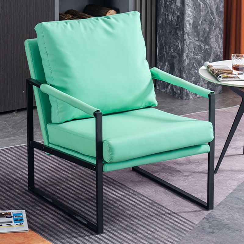 Metal Square Arms Chair Faux Leather Armchair for Living Room