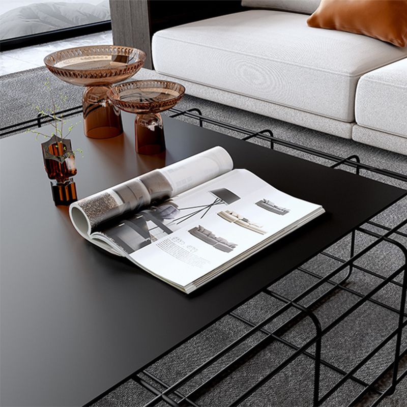 Frame Geometric Coffee Table Mid Century Black Finish Iron Cocktail Table
