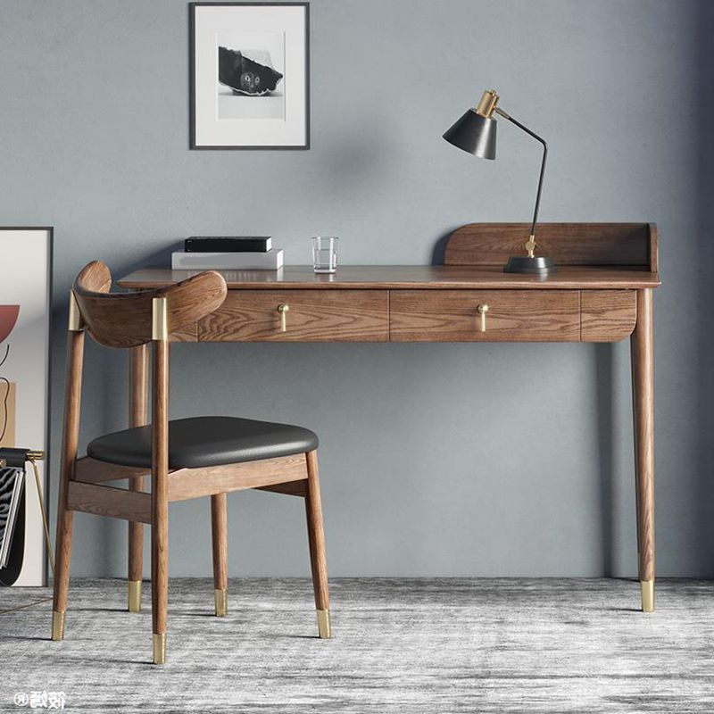 Glam Office Desk Rectangular Brown Solid Wood Writing Desk for Home Clearhalo 'furn' 'furn_office_desk' 'Furniture' 'Office Desks' 'Office Furniture' 'office_desk' 1200x1200_7a772ec7-78f4-440d-ad6e-3d0ef687b52e