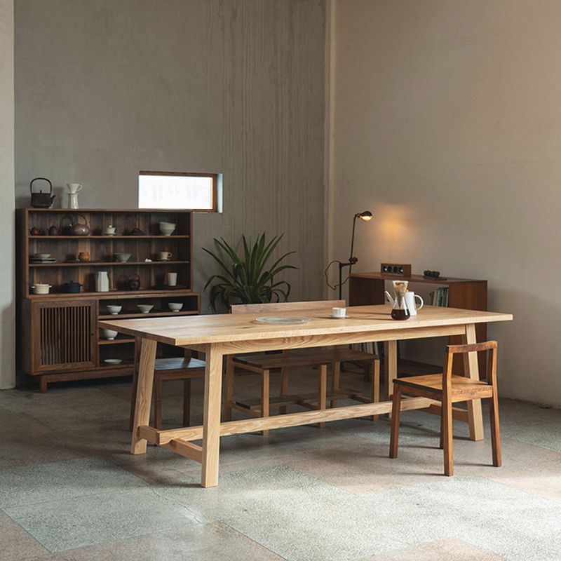 Rectangle Trestle Base Modern Dining Table Wood Color Fixed Table of Solid Wood Clearhalo ' dining_table' 'Dining Tables & Seating' 'Dining Tables' 'furn' 'furn_dining_table' 'Furniture' 'furniture_dining_table' 'Kitchen & Dining Furniture' 'kitchen&dining_furn' 'kitchen' 'kitchen_dining_table' 1200x1200_7a777a5c-cecf-47a8-814b-d903346eb741