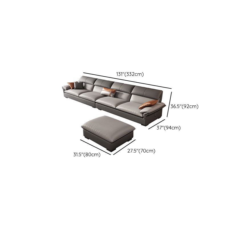 Grey Faux Leather Sectional Sofa Pillow Top Arm Sectional Ottoman Included Clearhalo 'furn' 'furn_sectionals' 'Furniture' 'Living Room Furniture' 'Sectionals' 1200x1200_7a779d3c-62fc-403c-ae75-b05d8515cfdf