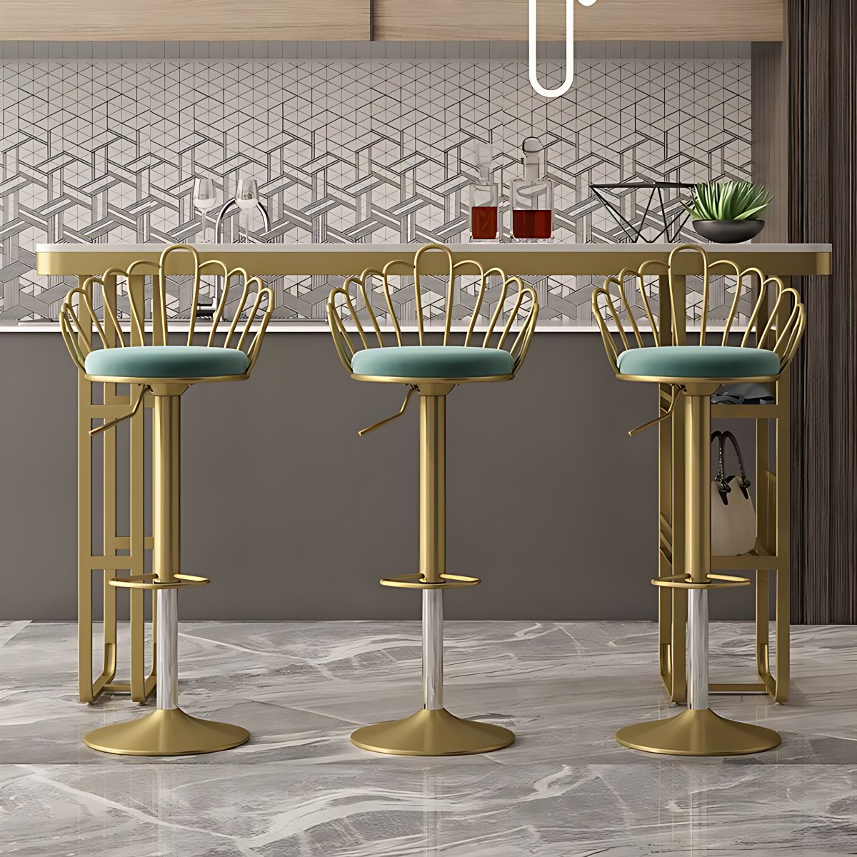 Rectangular Marble Bar Table Luxurious Bistro Table with Storage Double ...
