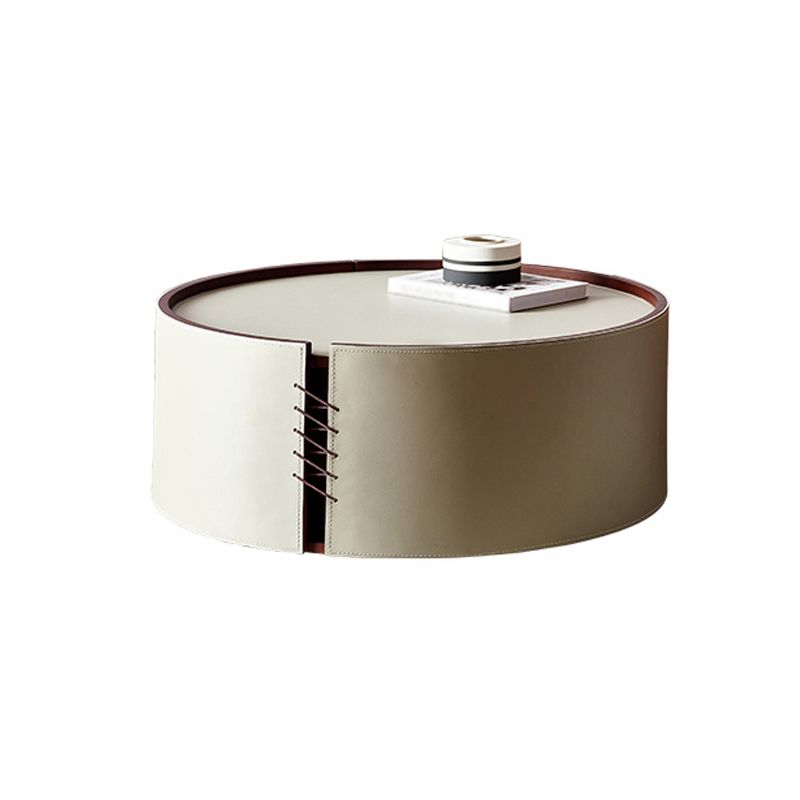 Modern Drum Base Solid Leather Round Table Coffee Table with Storage Clearhalo 'Coffee & Accent Tables' 'Coffee Tables' 'coffee_tables' 'furn' 'furn_coffee_tables' 'Furniture' 'Living Room Furniture' 1200x1200_7a7cc065-55d3-4389-8656-721c5dd072e0
