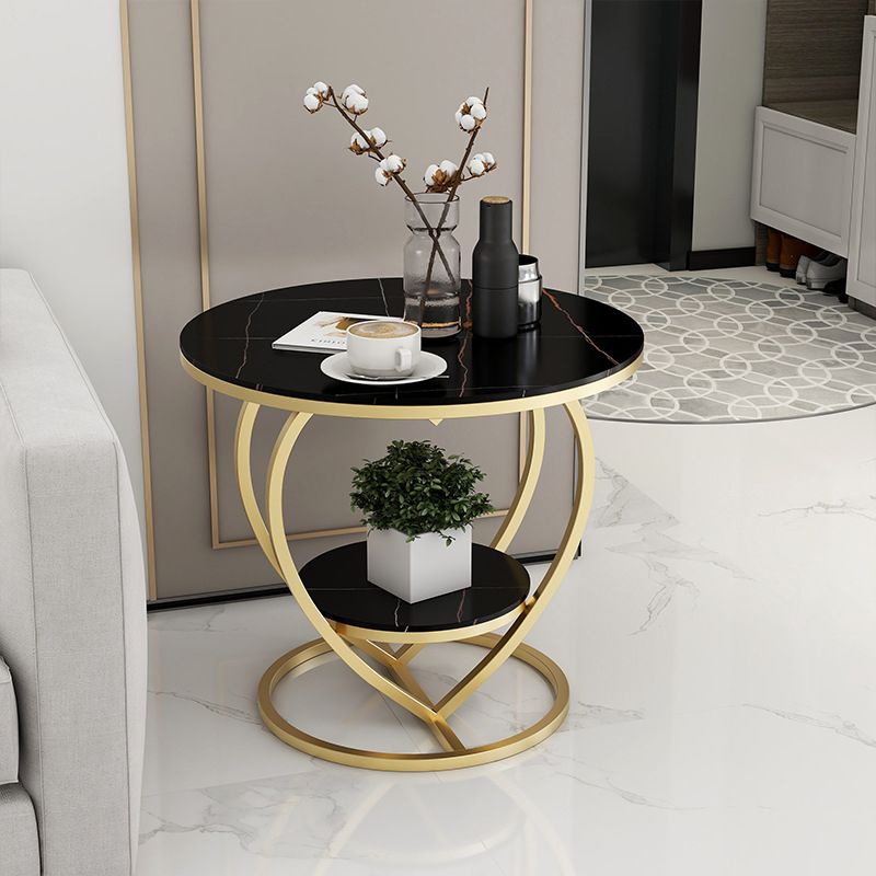 Luxury Marble Round Accent Side Table Abstract Metal Frame End Table with Shelf Clearhalo 'Coffee & Accent Tables' 'End & Side Tables' 'end_side_table' 'end_side_tables' 'furn' 'furn_end_side_tables' 'Furniture' 'furniture_end_side_table' 'Living Room Furniture' 1200x1200_7a7f6c98-95fb-43dd-b6ae-dd67aa1d79e0