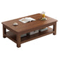 Modern 17.7" H Brown/ Natural Rectangle Wooden 4 Legs Coffee Table with Shelf