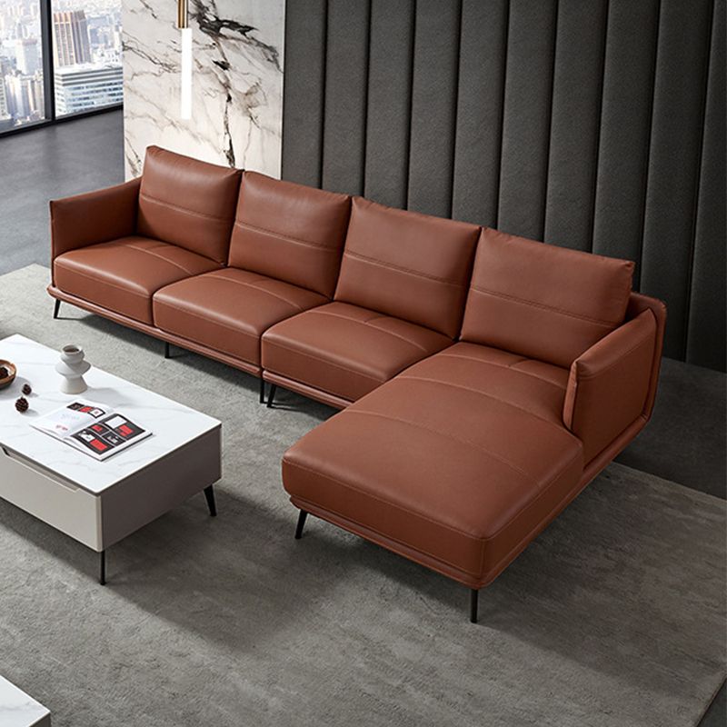 35.43" High Round Arm Sectional Brown/Blue Genuine Leather Sectional