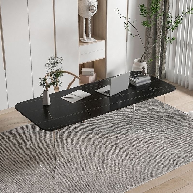 Modern Rectangle Dining Table Sintered Stone Dining Table with Clear Acrylic Double Pedestal Clearhalo ' dining_table' 'Dining Tables & Seating' 'Dining Tables' 'furn' 'furn_dining_table' 'Furniture' 'furniture_dining_table' 'Kitchen & Dining Furniture' 'kitchen&dining_furn' 'kitchen' 'kitchen_dining_table' 1200x1200_7a88869a-7f99-4a51-8ce1-84792575589e