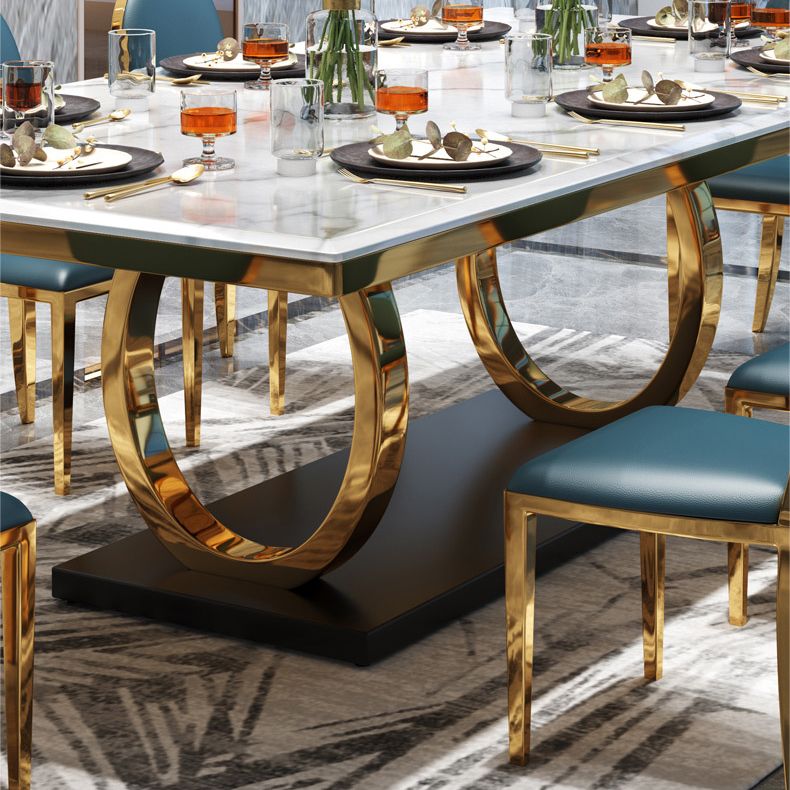 Modern Style Marble Table with White Table and Gold Trestle Base for Home Use Clearhalo 'Dining Room Sets' 'Dining Tables & Seating' 'dining_room_set' 'furn' 'furn_dining_room_set' 'Furniture' 'furniture_dining_room_set' 'Kitchen & Dining Furniture' 'kitchen&dining_furn' 'kitchen' 1200x1200_7a896206-ab14-498d-8881-9898d0be5bb7