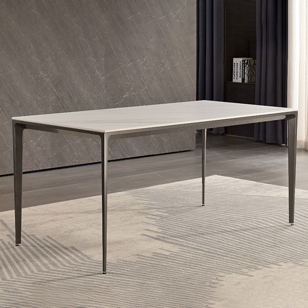Contemporary Sintered Stone Dining Table 4 Legs Rectangular Table in White Clearhalo ' dining_table' 'Dining Tables & Seating' 'Dining Tables' 'furn' 'furn_dining_table' 'Furniture' 'furniture_dining_table' 'Kitchen & Dining Furniture' 'kitchen&dining_furn' 'kitchen' 'kitchen_dining_table' 1200x1200_7a89696a-2980-40e5-b4dc-8381c125f28c