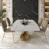 Traditional Luxury Rectangle Dining Room Table White Sintered Stone Table with Pedestal Base Clearhalo ' dining_table' 'Dining Tables & Seating' 'Dining Tables' 'furn' 'furn_dining_table' 'Furniture' 'furniture_dining_table' 'Kitchen & Dining Furniture' 'kitchen&dining_furn' 'kitchen' 'kitchen_dining_table' 1200x1200_7a896b2f-da14-4c68-a3e8-545afc6cac8f