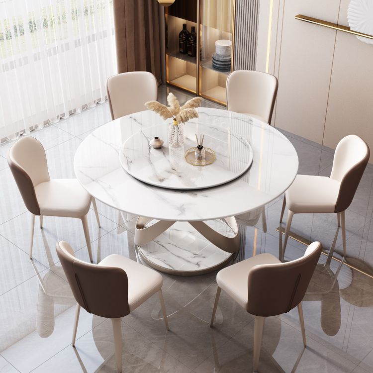 Round Dining Table Luxury Style Stone Pedestal Dinner Table with Turntable Clearhalo ' dining_table' 'Dining Tables & Seating' 'Dining Tables' 'furn' 'furn_dining_table' 'Furniture' 'furniture_dining_table' 'Kitchen & Dining Furniture' 'kitchen&dining_furn' 'kitchen' 'kitchen_dining_table' 1200x1200_7a8b9a81-3c91-45b1-b5bb-6e56a35fdb4d