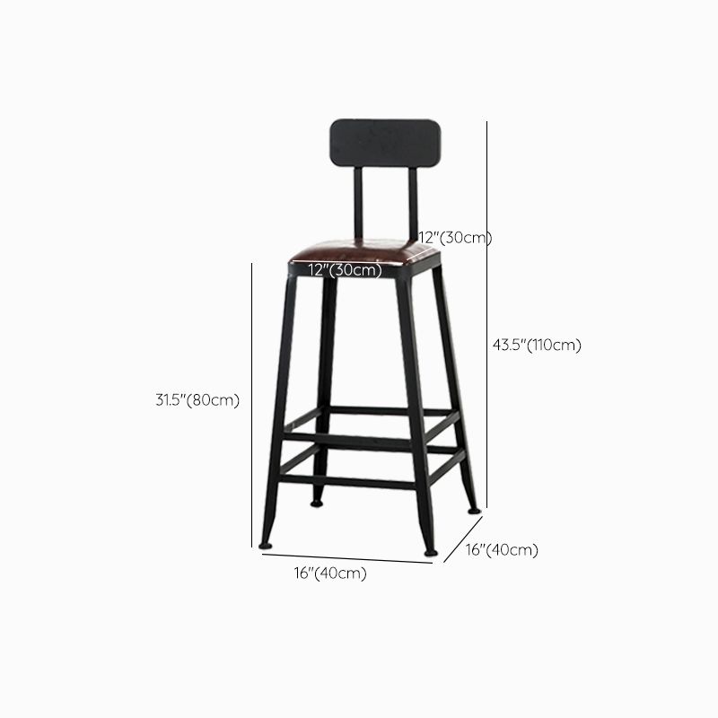 Industrial Brown Counter Stool Leather Square Stool with Black Metal Frame Clearhalo 'Bar Furniture' 'Bar Stools' 'bar_stools' 'furn' 'furn_bar_stools' 'Furniture' 'Kitchen & Dining Furniture' 1200x1200_7a8bf544-340a-4448-bf74-ff65da62c19c