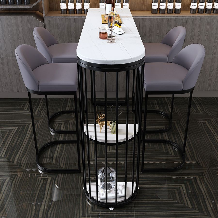 Industrial Bar Dining Table White Stone Top Iron Indoor Bistro Table with Shelf Clearhalo 'Bar Furniture' 'Bar Tables' 'bar_tables' 'furn' 'furn_bar_tables' 'Furniture' 'furniture_bar_tables' 'Kitchen & Dining Furniture' 1200x1200_7a8c8d0b-0843-4aa9-8bb3-437752920f1a