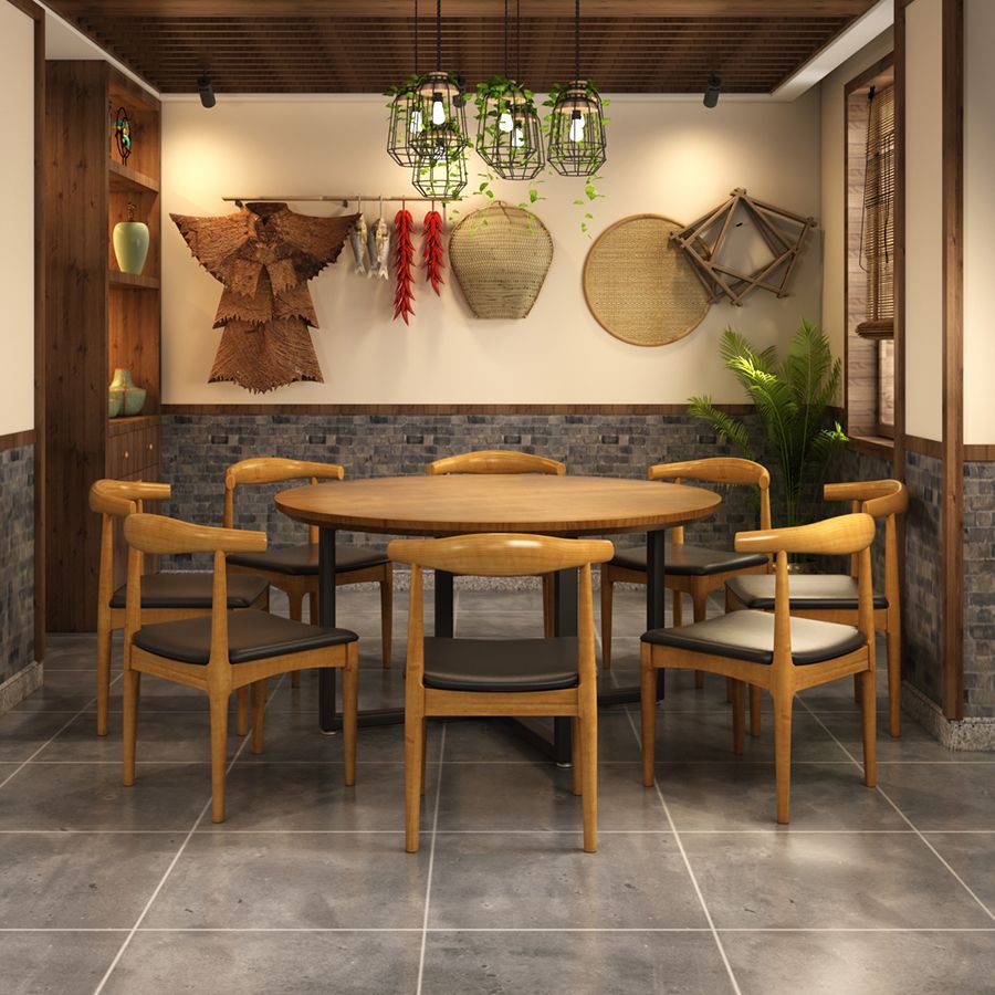 Contemporary Style Wood Dining Table Round Shape Table with Metallic Trestle Base Clearhalo ' dining_table' 'Dining Tables & Seating' 'Dining Tables' 'furn' 'furn_dining_table' 'Furniture' 'furniture_dining_table' 'Kitchen & Dining Furniture' 'kitchen&dining_furn' 'kitchen' 'kitchen_dining_table' 1200x1200_7a8d6f79-2c82-4496-8631-65a99e1c965b