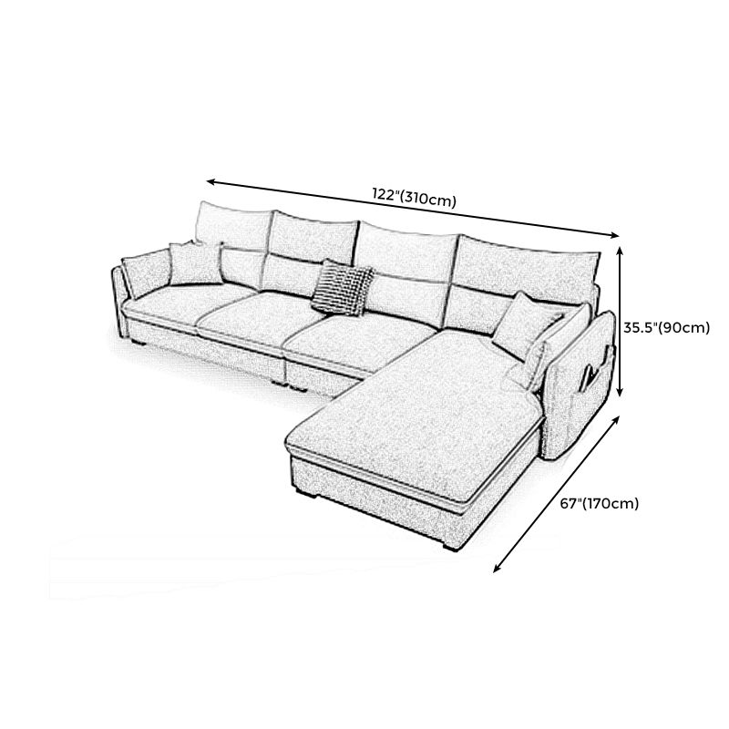 Square Arm Pillowed Back Cushions 4-Seater Sectional Sofa with Chaise Clearhalo 'furn' 'furn_sectionals' 'Furniture' 'furniture_sectionals' 'kitchen' 'kitchen_sectionals' 'Living Room Furniture' 'Sectionals' 1200x1200_7a91902e-1d34-4723-8f7b-4991b2063293