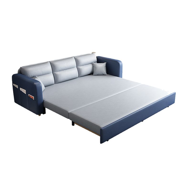 Faux leather Sofa Bed Square Arm Sleeper Sofa, 32.28" Wide in Blu Clearhalo 'furn' 'furn_futons' 'Furniture' 'Futons & Daybeds' 'Futons' 'Living Room Furniture' 1200x1200_7a9273b8-ecc3-4618-9a39-86743a455a51