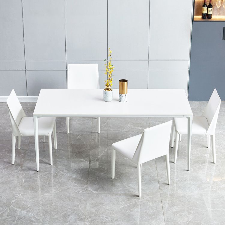 Contemporary Rectangle Dining Table Sintered Stone Table with 4 White Legs,55.1"L x 31.5"W x 30"H Clearhalo ' dining_table' 'Dining Tables & Seating' 'Dining Tables' 'Furniture' 'furniture_dining_table' 'Kitchen & Dining Furniture' 'kitchen&dining_furn' 'kitchen' 'kitchen_dining_table' 1200x1200_7a92f521-df96-418c-bd29-0e2e1a9d87dc