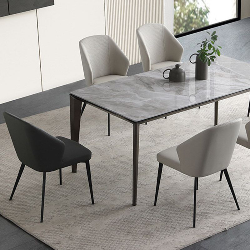 Contemporary Arm Chair Solid Back Metal Dining Room Chair for Indoor