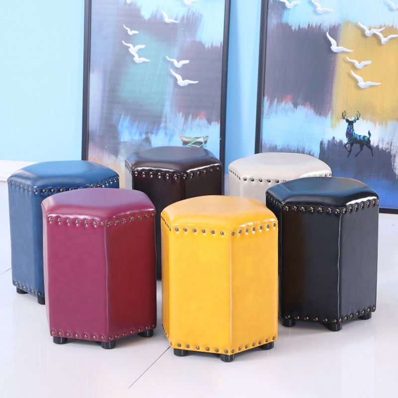 Modern Hexagon Pouf Ottoman Plain Leather Chair Ottoman With Nailhead Trim Clearhalo 'furn' 'furn_ottomans_poufs' 'Furniture' 'Living Room Furniture' 'Ottomans & Poufs' 'ottomans_poufs' 1200x1200_7a94e4af-64f5-4d93-8ccf-566e7d41e56c