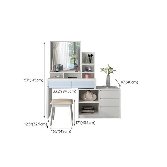 15.74" Wide Vanity Tables Wood Makeup Table with 5 Storage Drawers and Mirror