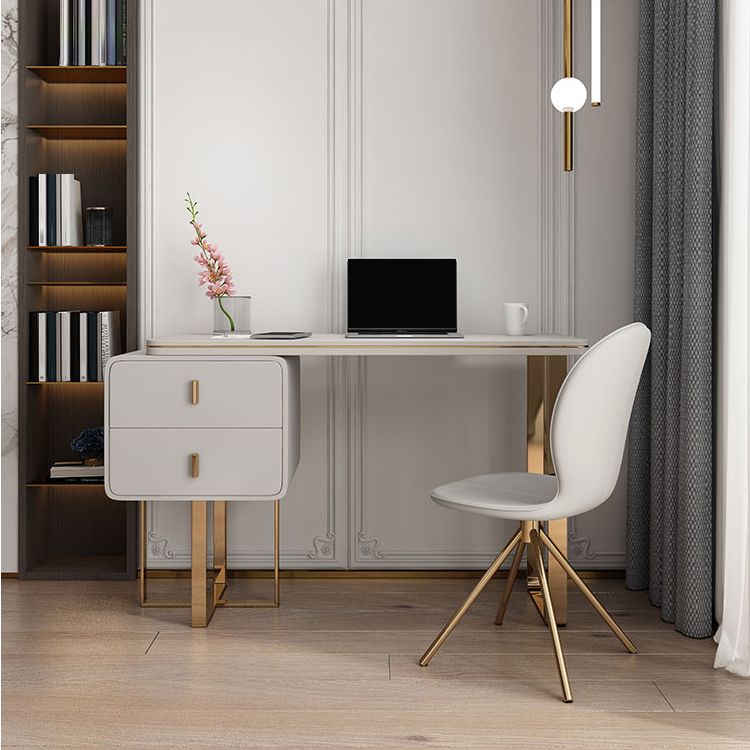 Glam Pedestal Office Desk Curved Pewter Writing Desk with Drawers Clearhalo 'furn' 'furn_office_desk' 'Furniture' 'Office Desks' 'Office Furniture' 'office_desk' 1200x1200_7a9804d1-b658-44e1-aeaa-61c856a48662