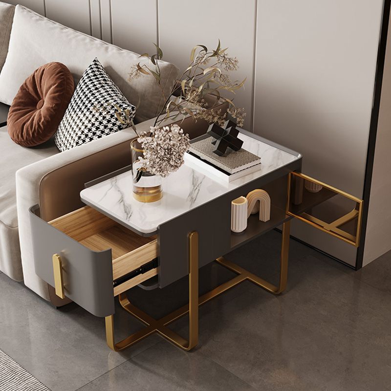 Frame Glam Style Side Table 23.62" Tall Stone Top Side Table with Storage Clearhalo 'Coffee & Accent Tables' 'End & Side Tables' 'end_side_tables' 'furn' 'furn_end_side_tables' 'Furniture' 'Living Room Furniture' 1200x1200_7a9811c8-4473-4fe7-b58b-d43335ae9e22