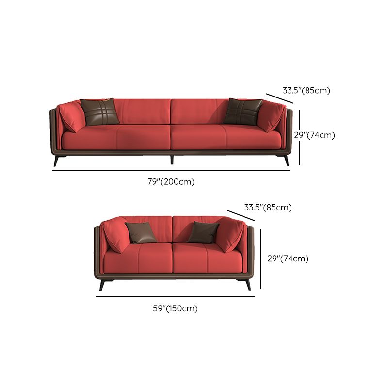 Genuine Leather Sofa Stationary Square Arm Seating for Living Room