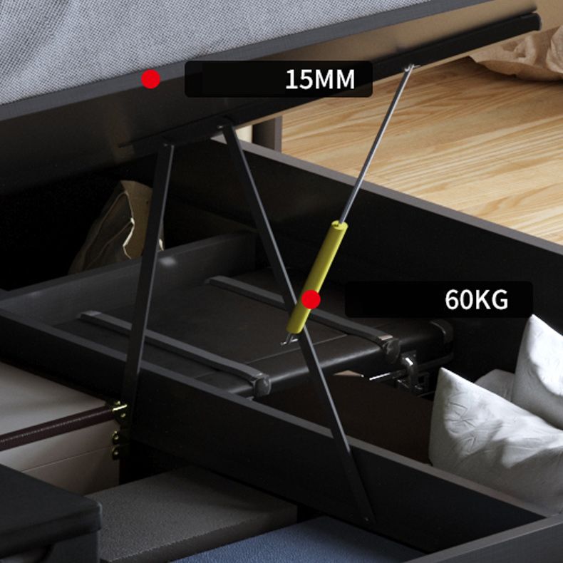 リフトアップストレージ付きコンテンポラリーウッドベッドフレームソリッドカラー標準ベッド