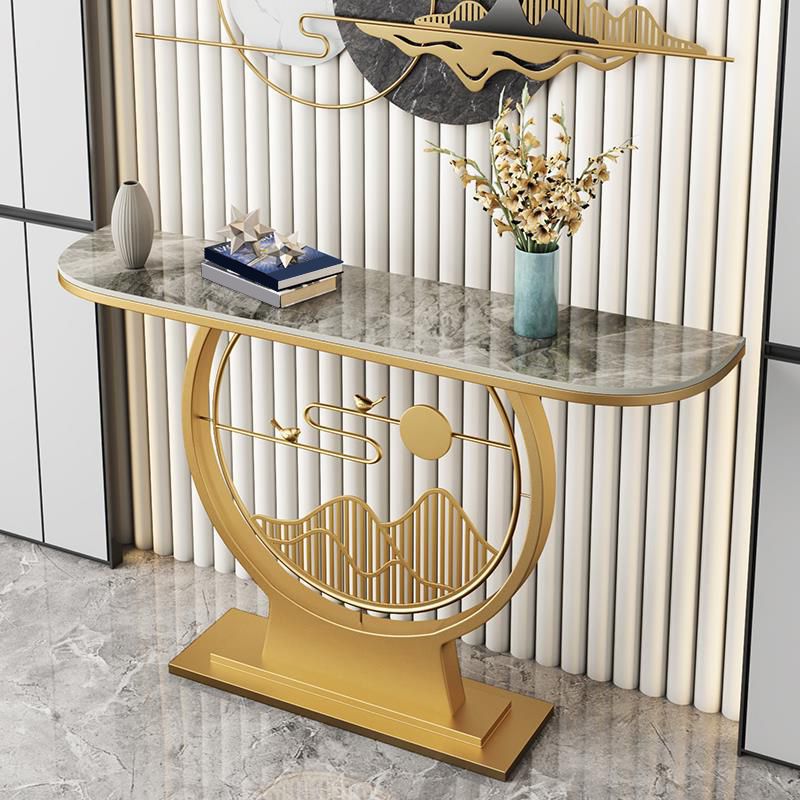 Sofá de consola Glam Stone Mesa Half Moon Iron Accent Table para Hall