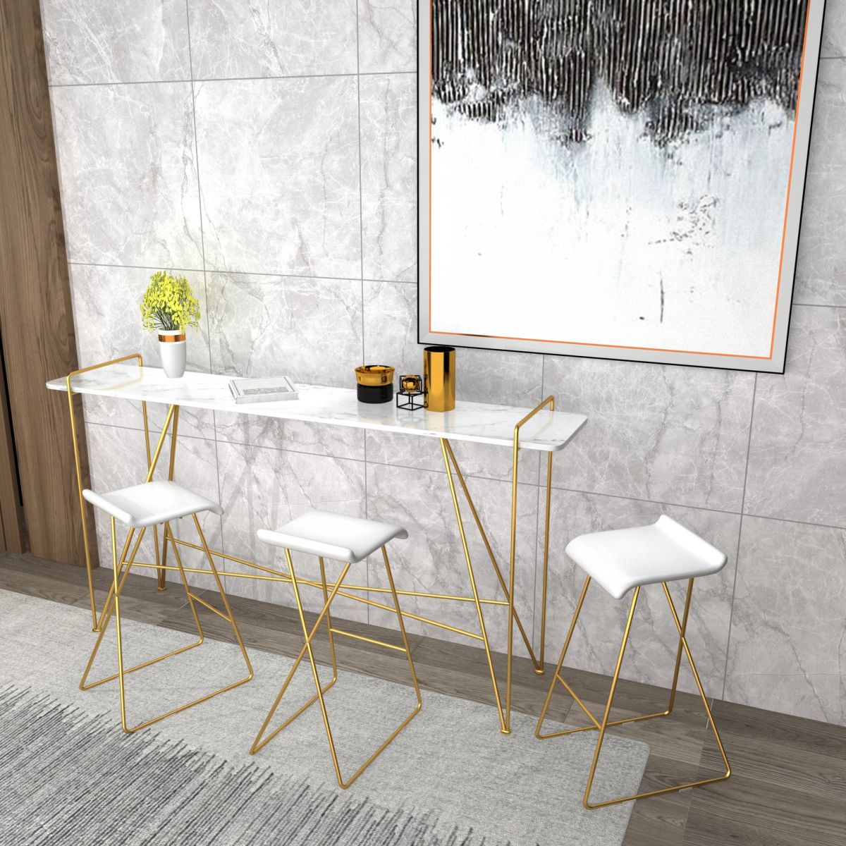 Tavolo da pub glam con telaio metallico tavolo da barra in marmo rettangolo