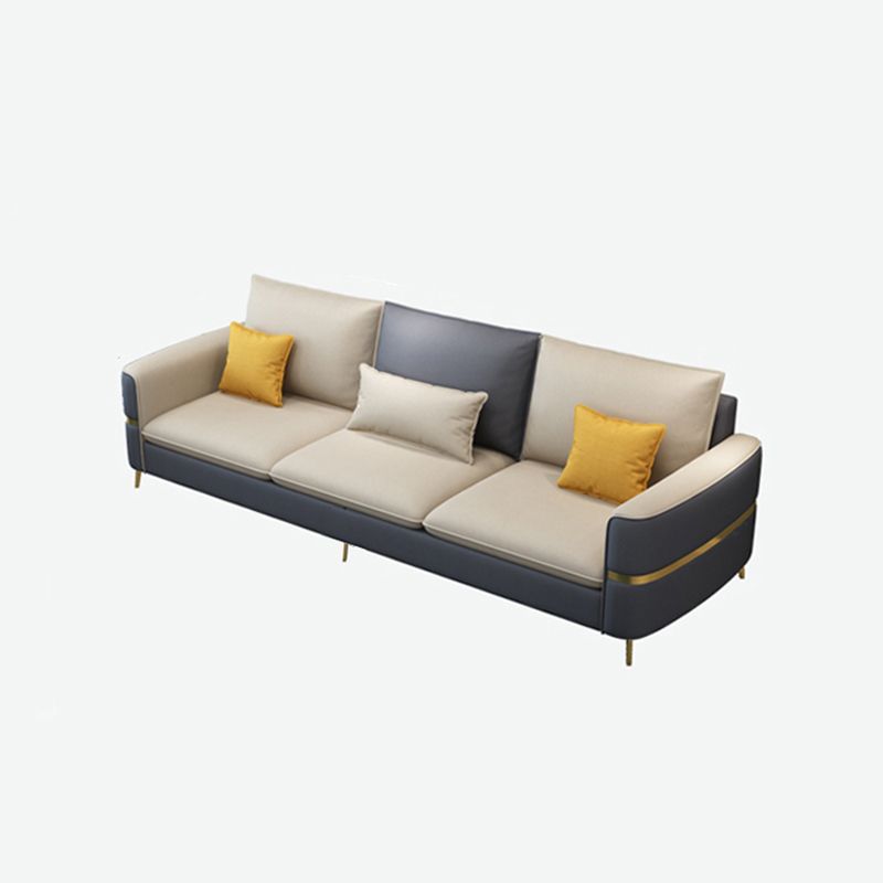 Contemporary Recessed Arm Sofa with Pillows Back and Golden Legs Clearhalo 'furn' 'furn_sectionals' 'Furniture' 'furniture_sectionals' 'kitchen' 'kitchen_sectionals' 'Living Room Furniture' 'Sectionals' 1200x1200_7aa266bb-0254-45e9-8cec-2909cb7b19d4
