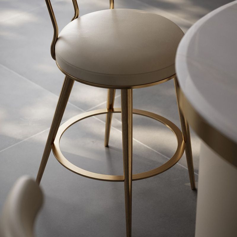 Glam Style Low Back Round Upholstered Bar Stool with Metal Legs Clearhalo 'Bar Furniture' 'Bar Stools' 'bar_stools' 'furn' 'furn_bar_stools' 'Furniture' 'Kitchen & Dining Furniture' 1200x1200_7aa2896d-cfe3-47b9-845d-eca0bdd8350c
