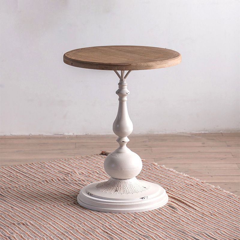 木製の丸いトップサイドテーブル苦しんでいる鉄の台座エンドテーブル