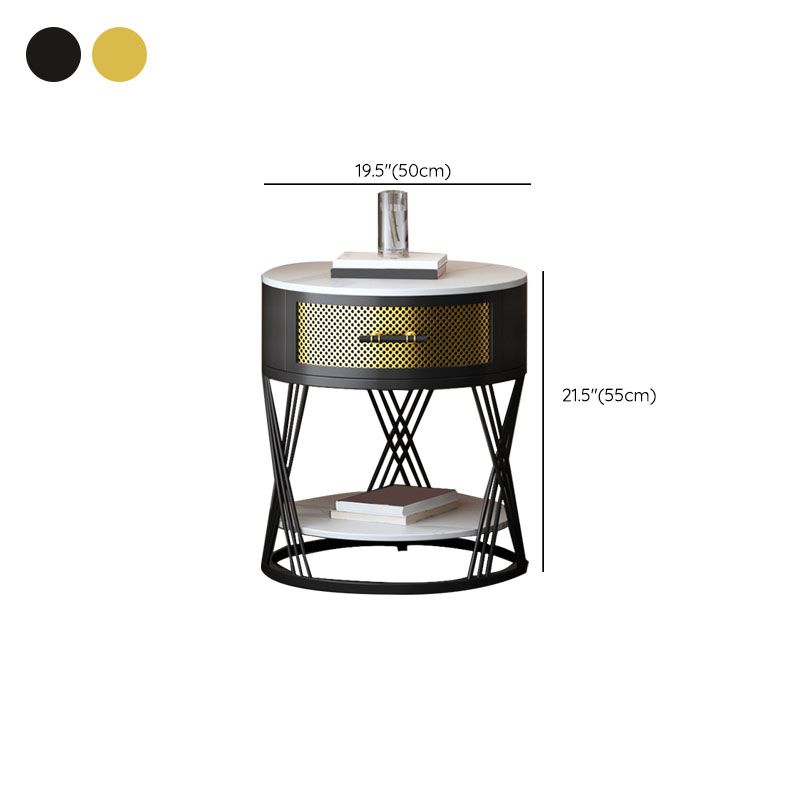 Modernistic Metal with Shelf Double Tier Living Room Drawer End Table Clearhalo 'Coffee & Accent Tables' 'End & Side Tables' 'end_side_tables' 'furn' 'furn_end_side_tables' 'Furniture' 'Living Room Furniture' 1200x1200_7aa428e0-272c-447a-a9a1-05cbedd8062f