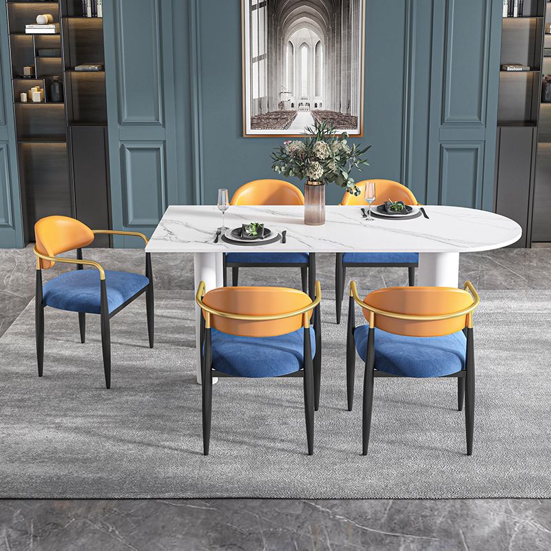 Modern Simple Stone Table for Restaurant Oval Table with White Legs Clearhalo 'Dining Tables & Seating' 'Dining Tables' 'dining_table' 'furn' 'furn_dining_table' 'Furniture' 'Kitchen & Dining Furniture' 1200x1200_7aa55b19-76af-413b-8b03-5e30ebad9c96
