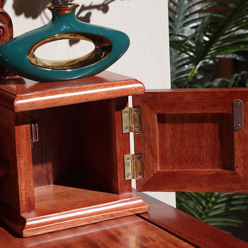 Solid Wood Red and Brown Makeup Table Vanity with Drawer and Mirror