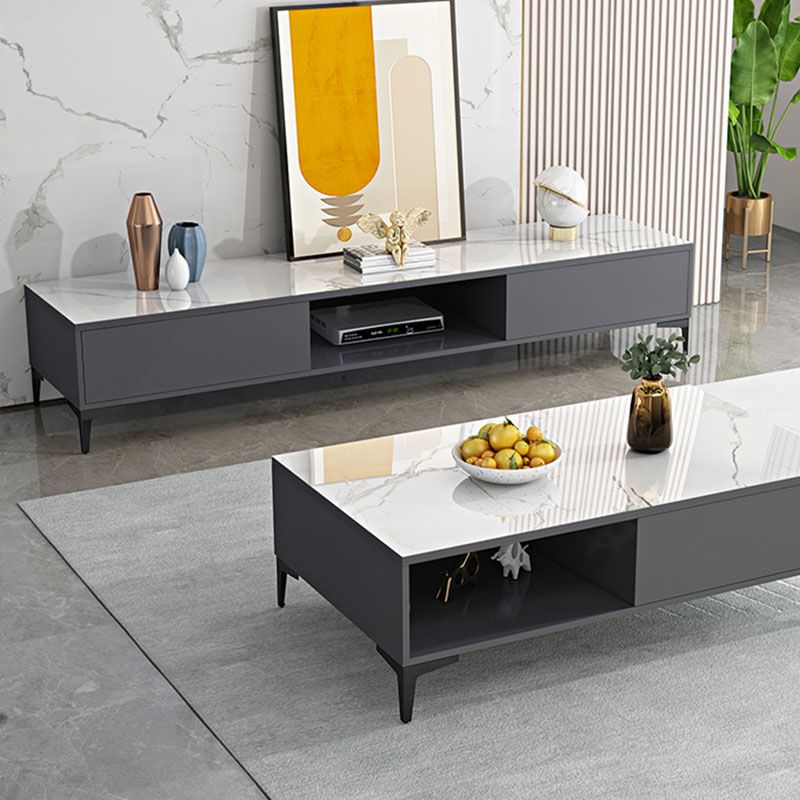 Console TV moderna lucida, supporto TV in legno bianco/nero con 2 ripiani