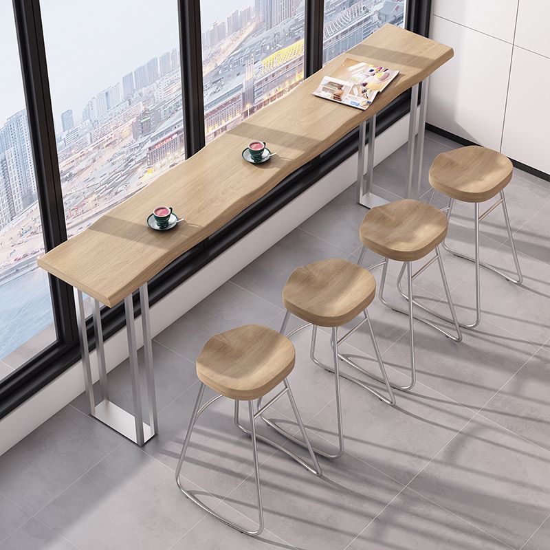 Pine Wood Bar Dining Table Modern Bar Table with Double Pedestal Base for Dining Room Clearhalo 'Bar Furniture' 'Bar Tables' 'bar_tables' 'furn' 'furn_bar_tables' 'Furniture' 'furniture_bar_tables' 'Kitchen & Dining Furniture' 1200x1200_7aa6b89e-c5e1-45b0-8d00-275d9844ab90
