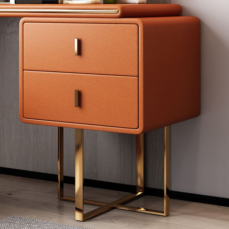 Luxurious Leather Vanity Makeup Table Set 2 Drawers Vanity Table with Mirror & Stool