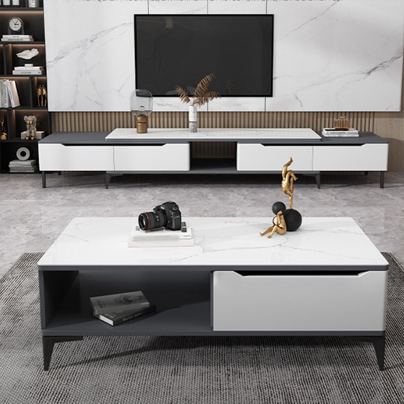 4 Legs Cocktail Table Rectangle Stone Single Coffee Table with Drawer Clearhalo 'Coffee & Accent Tables' 'Coffee Tables' 'coffee_tables' 'furn' 'furn_coffee_tables' 'Furniture' 'Living Room Furniture' 1200x1200_7aada5ed-289e-4436-b87c-b101498905be