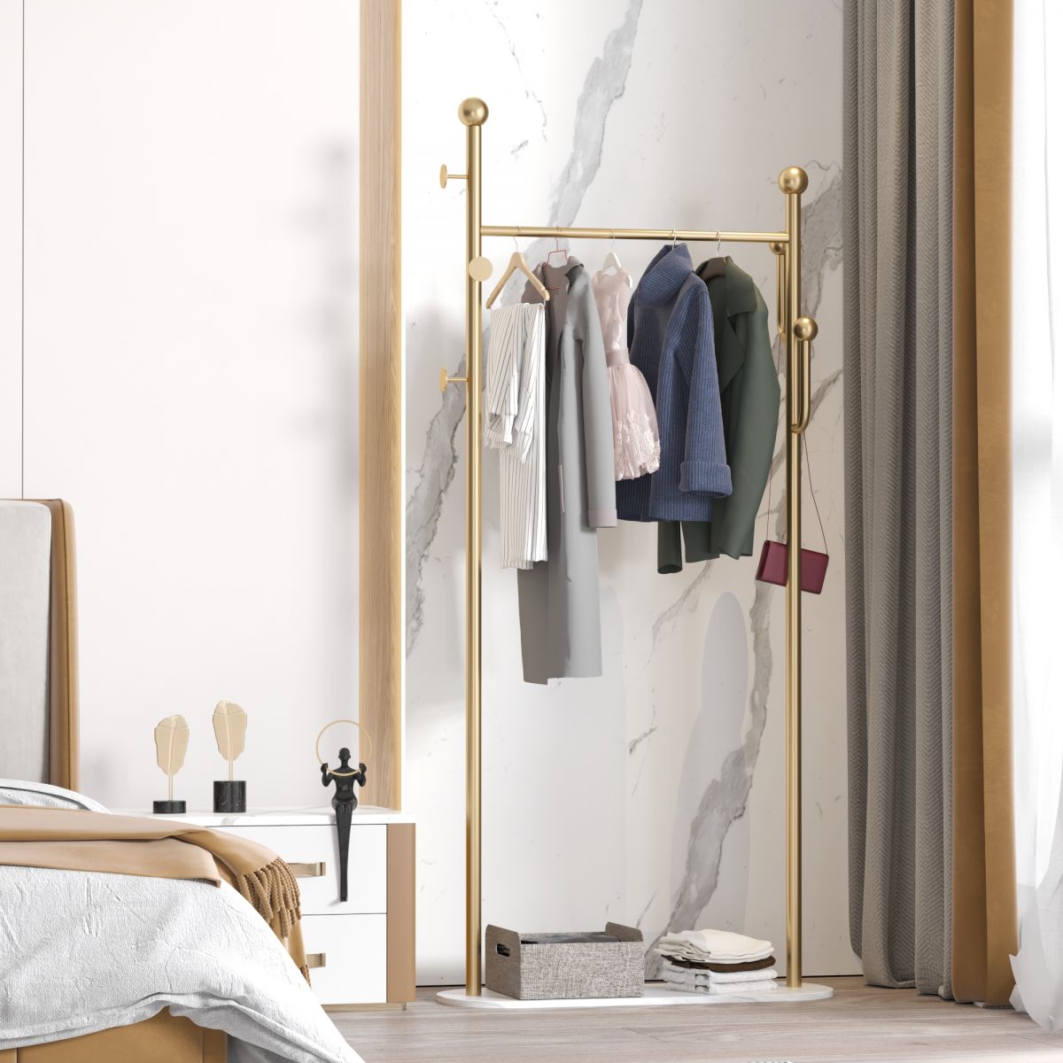 Luxurious Metal Hall Hall Tree Caseta de almacenamiento de almacenamiento de pie con ganchos de pelaje