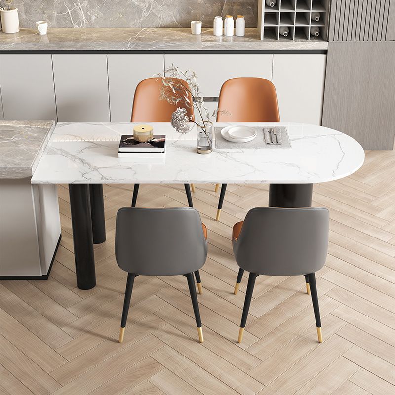 Mesa blanca de piedra sinterizada de forma libre para mesa de lujo de restaurante con 3 patas negras