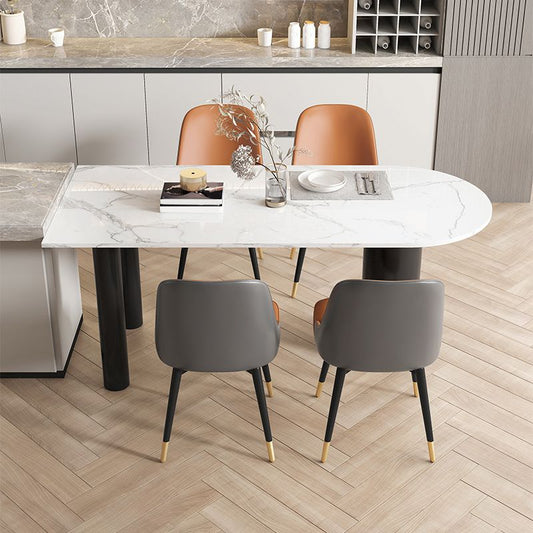 Mesa blanca de piedra sinterizada de forma libre para mesa de lujo de restaurante con 3 patas negras