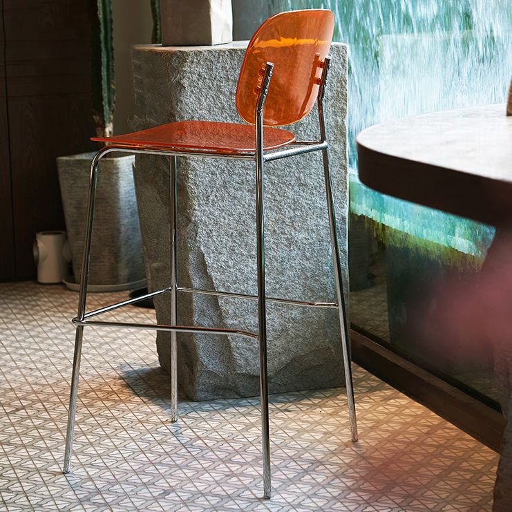Taburete de mostrador con base plateada moderno, reposapiés acrílico rectangular, taburete de altura