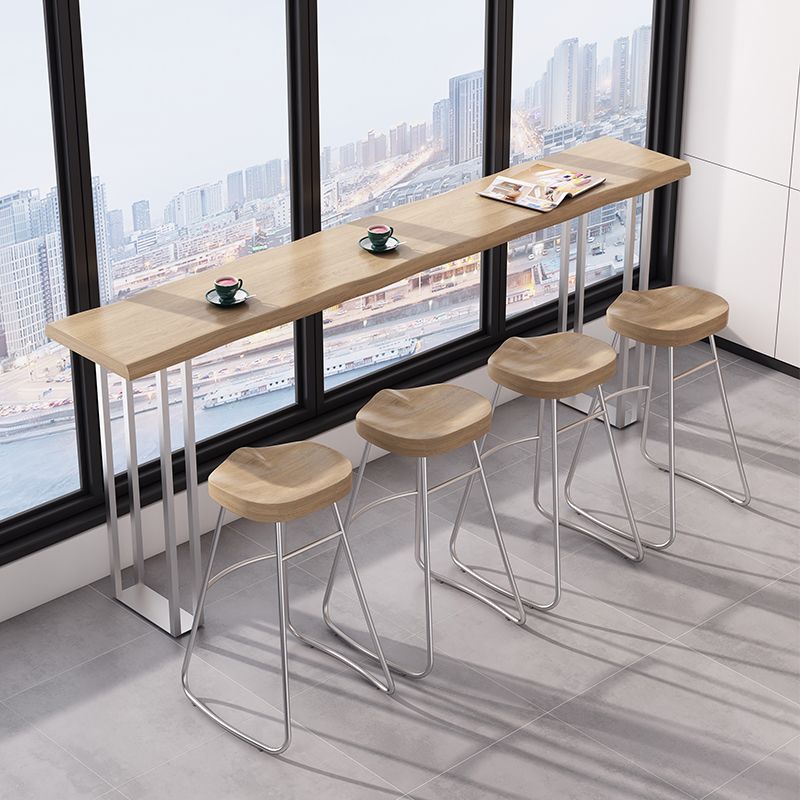 Pine Wood Bar Dining Table Modern Rectangle Bar Table with Double Pedestal for Balcony Clearhalo 'Bar Furniture' 'Bar Tables' 'bar_tables' 'furn' 'furn_bar_tables' 'Furniture' 'furniture_bar_tables' 'Kitchen & Dining Furniture' 1200x1200_7ac20b7d-810f-46c4-8a70-e0d09cdbdf97