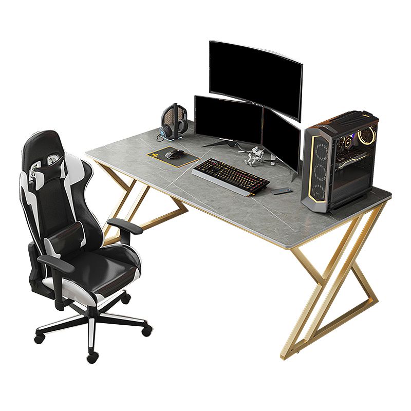 Contemporary Computer Desk Rectangular Gold Secretary Desk with Metal Legs Clearhalo 'furn' 'furn_office_desk' 'Furniture' 'Office Desks' 'Office Furniture' 'office_desk' 1200x1200_7ac39ba3-d804-4aa3-bc47-f1268b825ce4