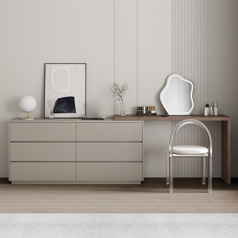 Camera da letto in legno massiccio marrone moderno in piedi con vanità per il trucco del cassetto