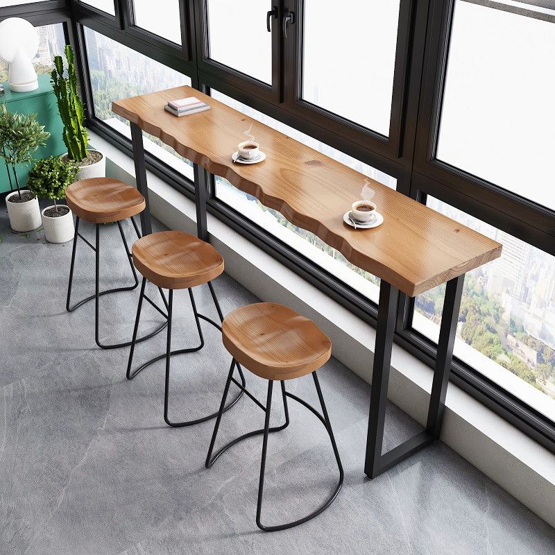 Tavolo da bar per top in legno di pino industriale Tavolo da bistrot rettangolo con doppio piedistallo in nero